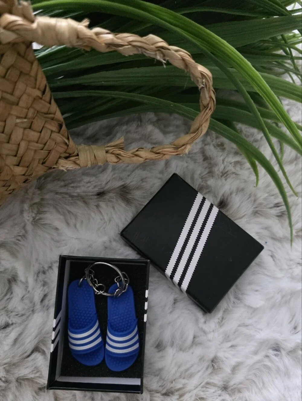 adidas Blue Mini Slide Sandal Keychain for Men